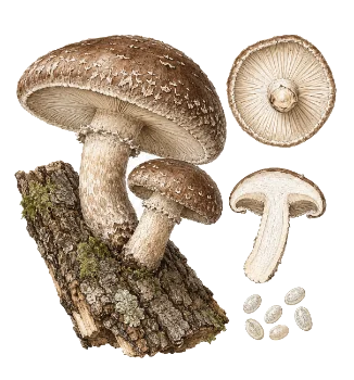Ilustración de shiitake (Lentinula edodes)